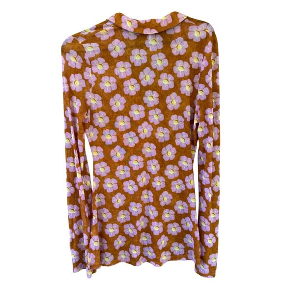 Free People Womens Lucky Shirtee Floral Long Sleeve Blouse Medium Rust/Purple - Picture 5 of 9